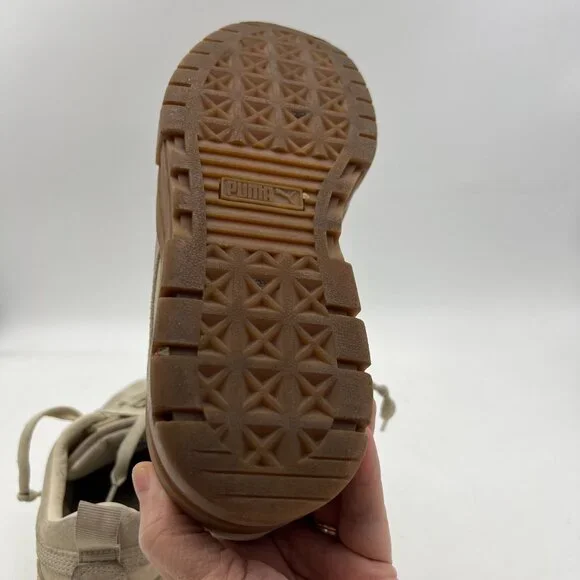 Puma Mayze Platform Beige Brushed Suede Sneakers Size 8.5 - Picture 11 of 12